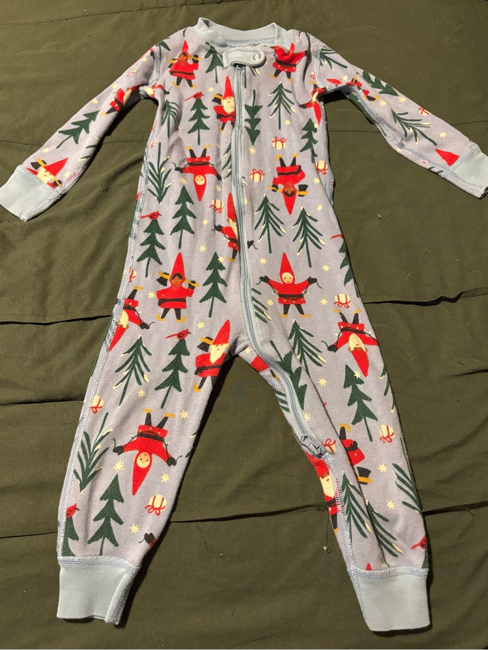 Hanna Andersson Light Blue 100% Organic Cotton One-Piece with Red Gnome Print